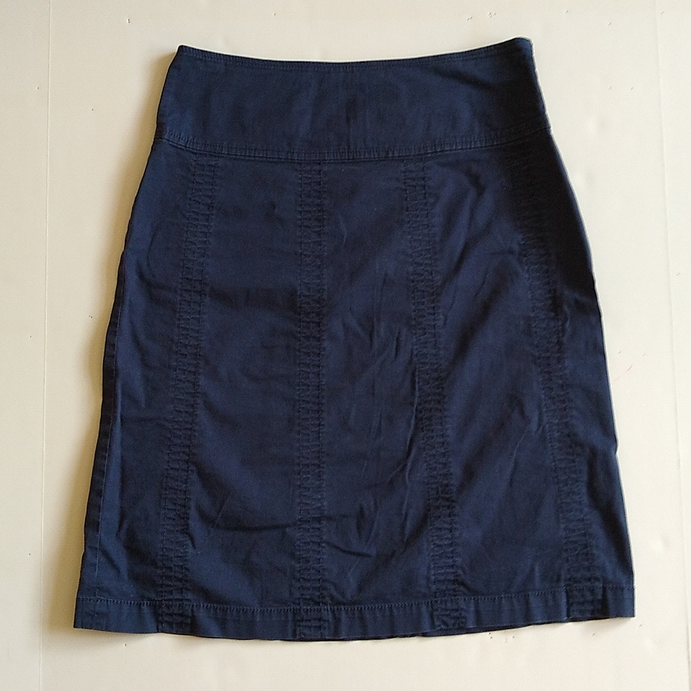 Anthropologie Elevenses navy blue cotton fitted‎ pencil skirt 0
